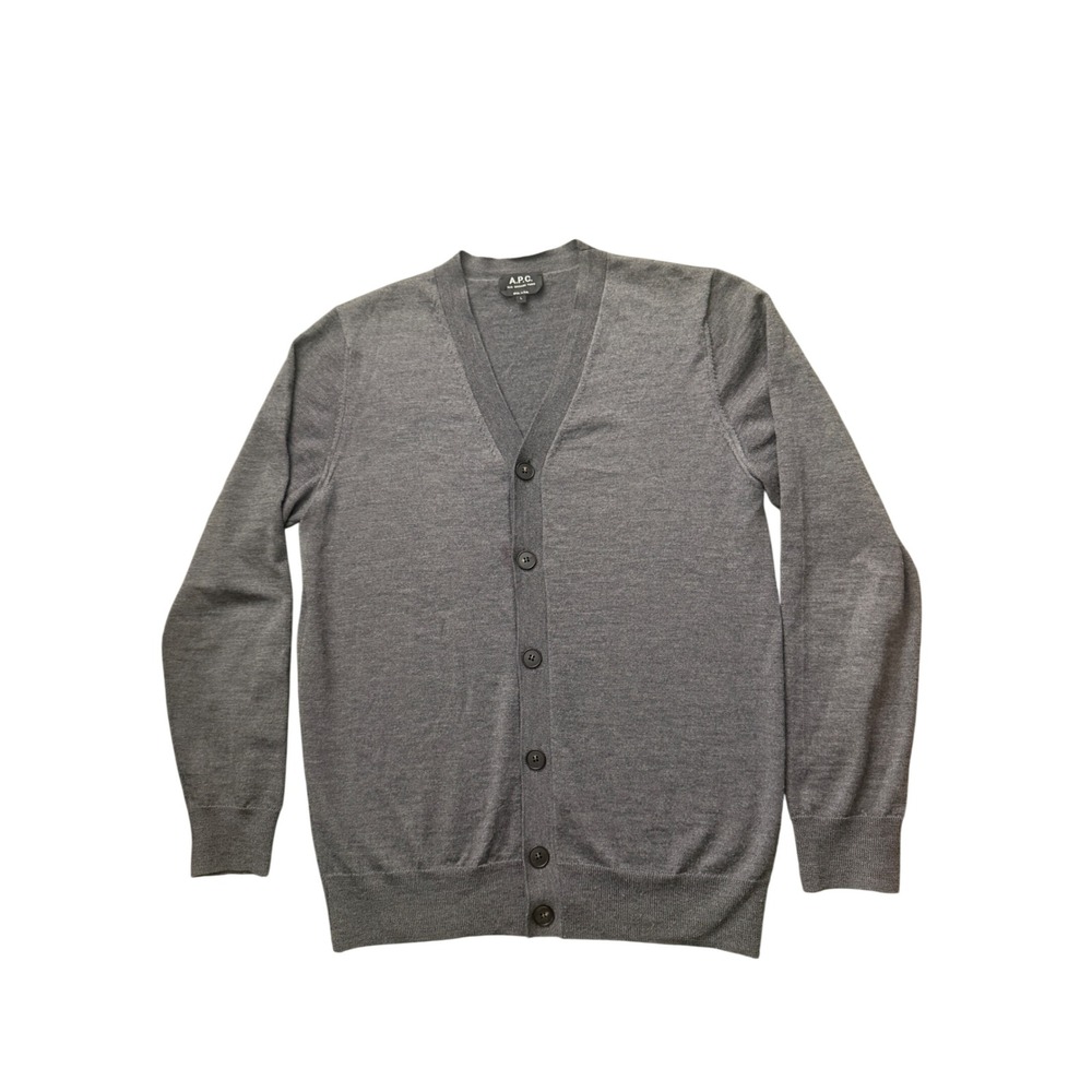 APC Rue Madame Paris Grey Merino Wool V-Neck Cardigan Sweater L SKU141